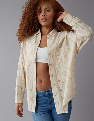 AE Go Big Oversized Eyelet Embroidered Shirt