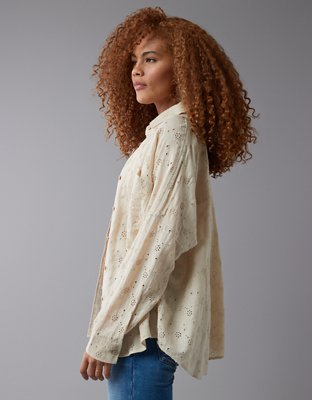 AE Go Big Oversized Eyelet Embroidered Shirt
