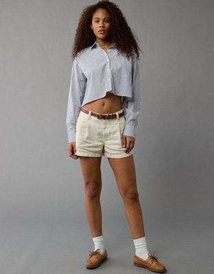 AE Cropped Perfect Button-Up Shirt | American Eagle