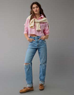 AE Cropped Perfect Button-Up Shirt