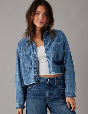 AE Cropped Denim Button Up Shirt