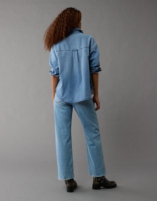 Женские рубашки American Eagle AE Dreamy Drape Cozy Long-Sleeve Button-Up Denim Shirt — фото 2