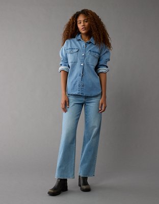 Женские рубашки American Eagle AE Dreamy Drape Cozy Long-Sleeve Button-Up Denim Shirt — фото 5