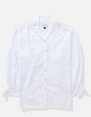 AE Go Big Camisa Extragrande de Mezcla de Lino con Mangas con Lazo