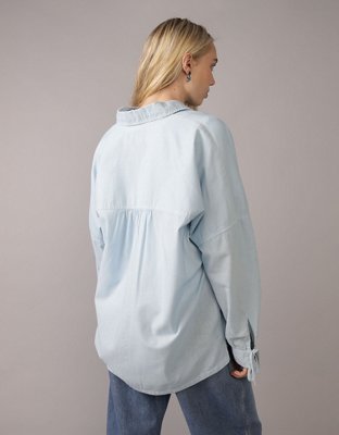 AE Go Big Camisa Extragrande de Mezcla de Lino con Mangas con Lazo