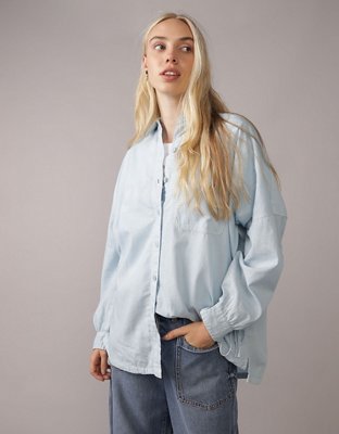 AE Go Big Camisa Extragrande de Mezcla de Lino con Mangas con Lazo