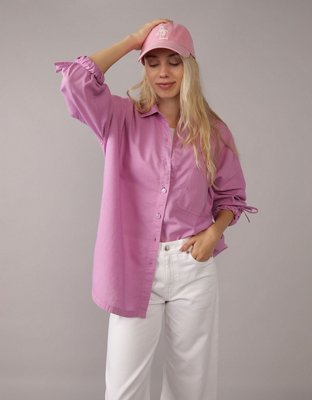 AE Go Big Camisa Extragrande de Mezcla de Lino con Mangas con Lazo