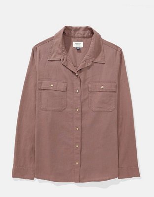 AE Camisa Manga Larga de Mezcla de Lino con Botones Estilo Fin de Semana