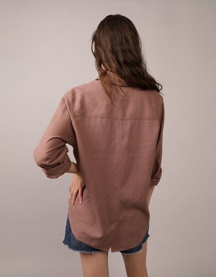 AE Camisa Manga Larga de Mezcla de Lino con Botones Estilo Fin de Semana