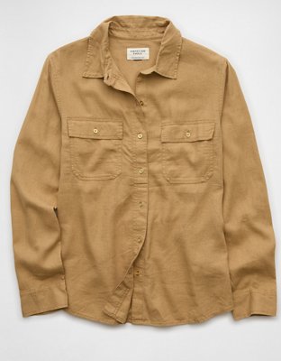 AE Weekend Vibes Linen-Blend Long-Sleeve Button-Up Shirt