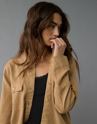 AE Weekend Vibes Linen-Blend Long-Sleeve Button-Up Shirt