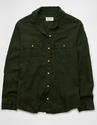 AE Weekend Vibes Linen-Blend Long-Sleeve Button-Up Shirt