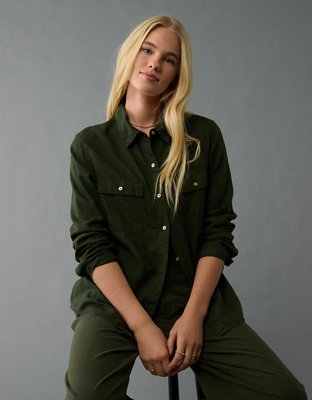 AE Weekend Vibes Linen-Blend Long-Sleeve Button-Up Shirt