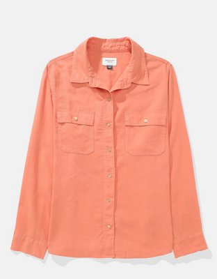 AE Camisa Manga Larga de Mezcla de Lino con Botones Estilo Fin de Semana