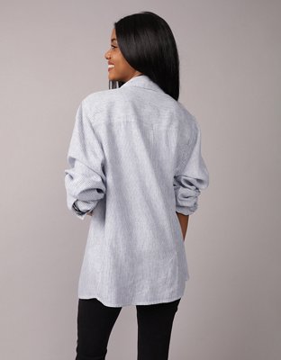 AE Camisa Manga Larga de Mezcla de Lino con Botones Estilo Fin de Semana