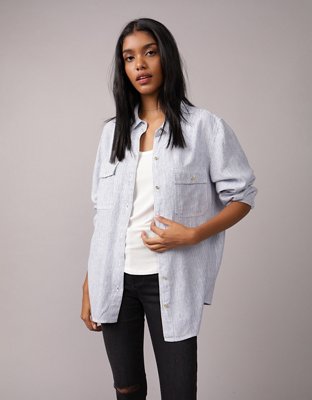 AE Camisa Manga Larga de Mezcla de Lino con Botones Estilo Fin de Semana