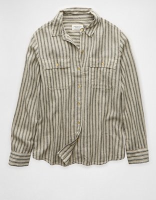 AE Weekend Vibes Linen-Blend Long-Sleeve Button-Up Shirt