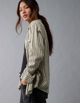 AE Weekend Vibes Linen-Blend Long-Sleeve Button-Up Shirt