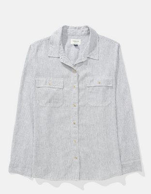 AE Weekend Vibes Linen-Blend Long-Sleeve Button-Up Shirt