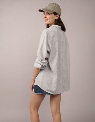 AE Weekend Vibes Linen-Blend Long-Sleeve Button-Up Shirt