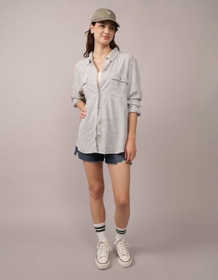 AE Weekend Vibes Linen-Blend Long-Sleeve Button-Up Shirt