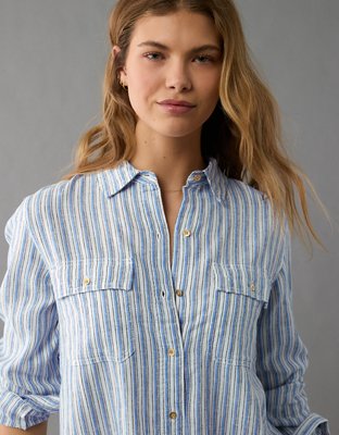 AE Weekend Vibes Linen-Blend Long-Sleeve Button-Up Shirt