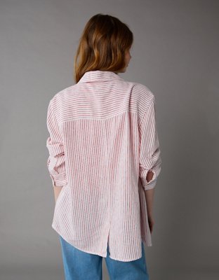 AE Camisa Manga Larga de Mezcla de Lino con Botones Estilo Fin de Semana