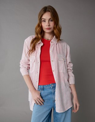 AE Camisa Manga Larga de Mezcla de Lino con Botones Estilo Fin de Semana