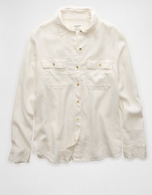 AE Camisa Manga Larga de Mezcla de Lino con Botones Estilo Fin de Semana