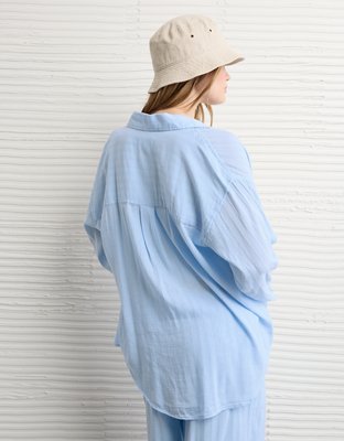 Женская рубашка American Eagle AE Perfect Button-Up, цвет: Светлый синий — фото 2