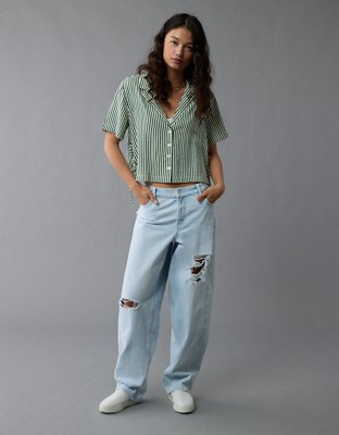 AE Short-Sleeve Tie Side Seersucker Button-Up Shirt
