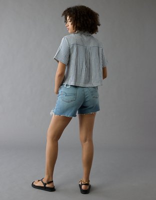 AE Short-Sleeve Tie Side Striped Button-Up Shirt