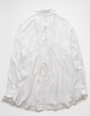 AE Long-Sleeve Tie Back Button-Up Shirt