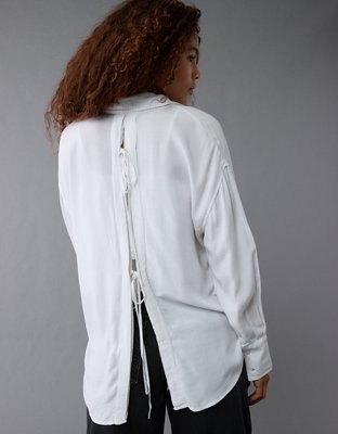 AE Long-Sleeve Tie Back Button-Up Shirt
