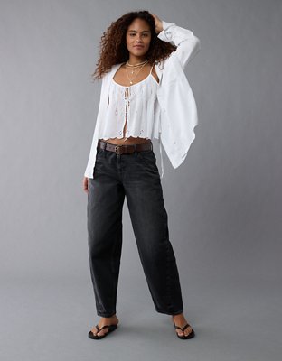 AE Long-Sleeve Tie Back Button-Up Shirt