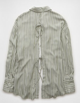 AE Long-Sleeve Tie Back Button-Up Shirt