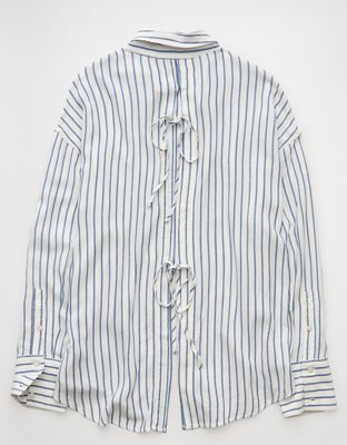 AE Long-Sleeve Tie Back Button-Up Shirt