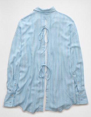 AE Long-Sleeve Tie Back Button-Up Shirt