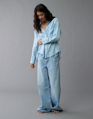 AE Long-Sleeve Tie Back Button-Up Shirt
