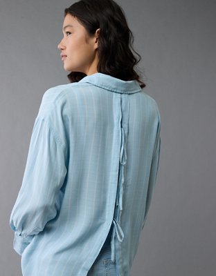 AE Long-Sleeve Tie Back Button-Up Shirt