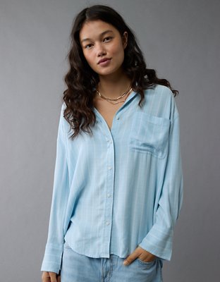 AE Long-Sleeve Tie Back Button-Up Shirt