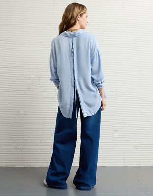 AE Long-Sleeve Tie Back Button-Up Shirt