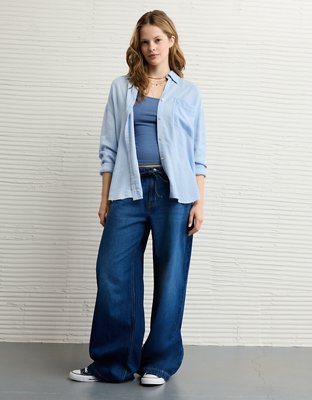 AE Long-Sleeve Tie Back Button-Up Shirt