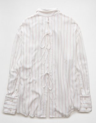 AE Long-Sleeve Tie Back Button-Up Shirt