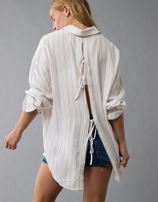 AE Long-Sleeve Tie Back Button-Up Shirt