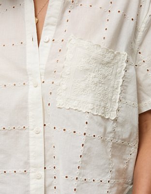 Женская рубашка American Eagle AE Embroidered Cabana, цвет: Меловой — фото 7