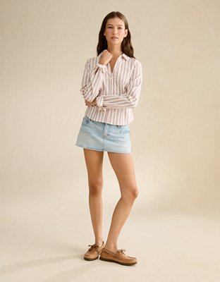 Женская рубашка American Eagle AE Fitted Button-Up, цвет: Ягодный — фото 5
