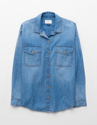 AE Oversized Chambray Button-Up Shirt