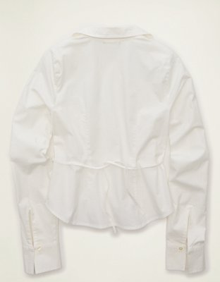 Женская рубашка American Eagle AE Fitted Poplin Button-Up, цвет: Белый — фото 4