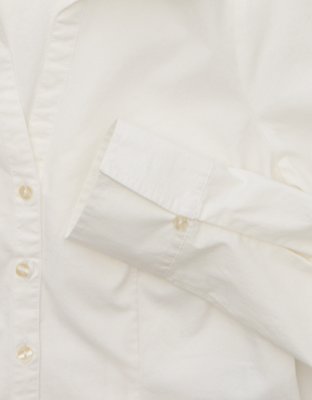 Женская рубашка American Eagle AE Fitted Poplin Button-Up, цвет: Белый — фото 6